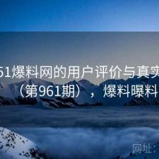探讨51爆料网的用户评价与真实体验（第961期），爆料曝料